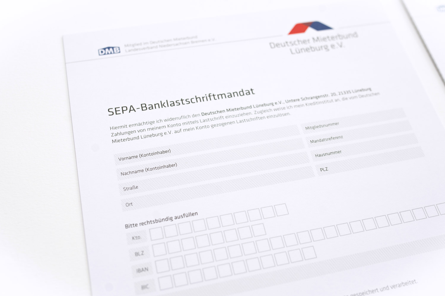 SEPA-Banklastschriftmandat für den Mieterbund Lüneburg